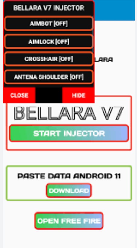 Bellara Injector user interface.