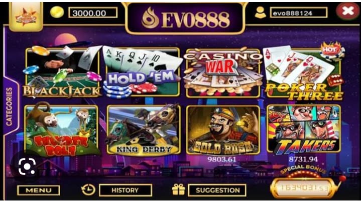 Evo888 apk casino game interface.